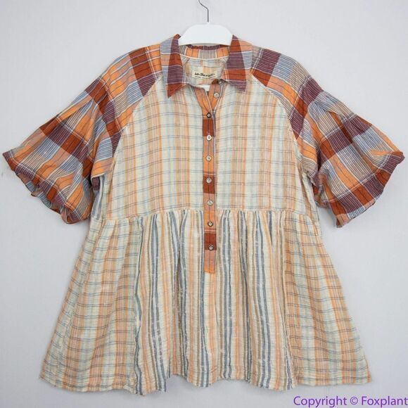 Free People Tops - NEW Free People Moon Bay‎ Mixed Plaid Top shirt, XS
